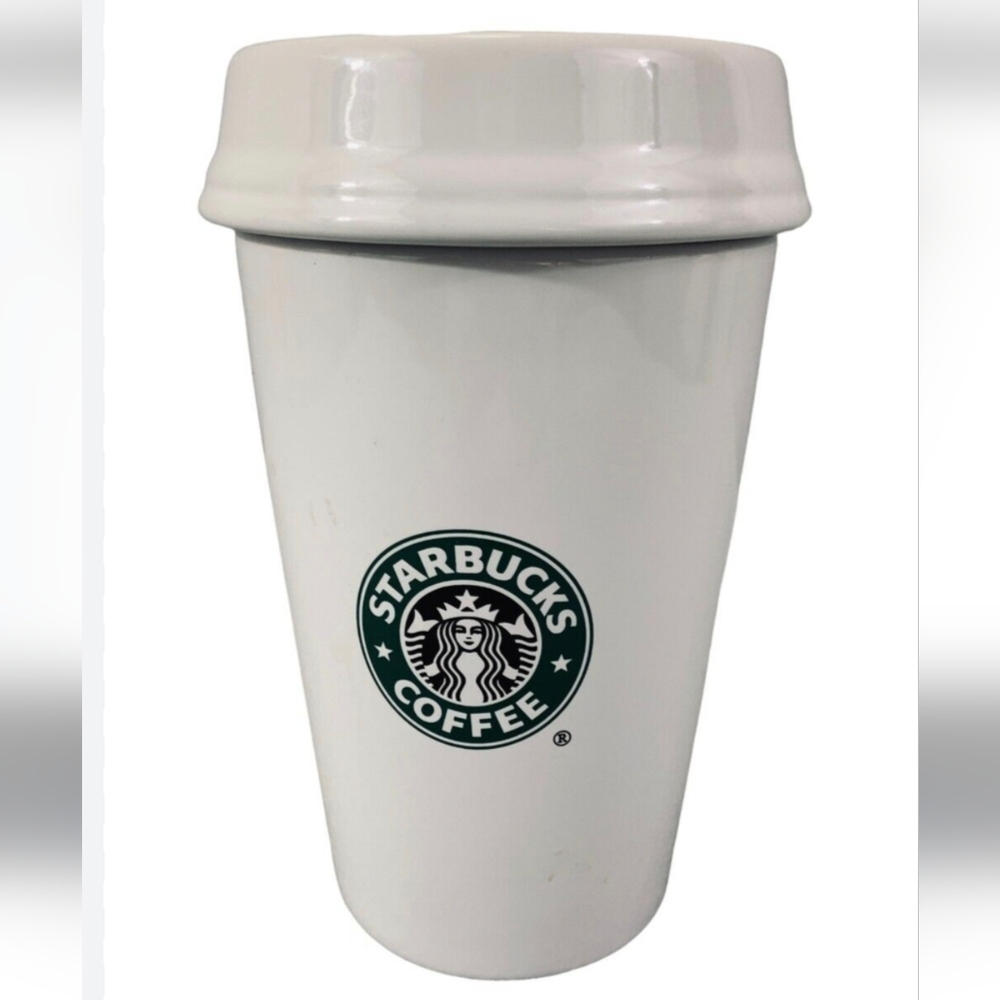 Starbucks Vintage Barista To Go Cup Cookie Jar Or Coffee Canister. White Green